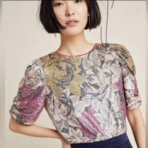 Anthropologie Elegant Sequin Embellished Floral Top Size 2